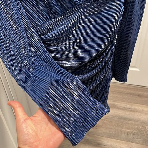 SABINA MASAYEV (NWT) Maya Foil Pleated Knit Minidress, Blue, Size S - Picture 5 of 13